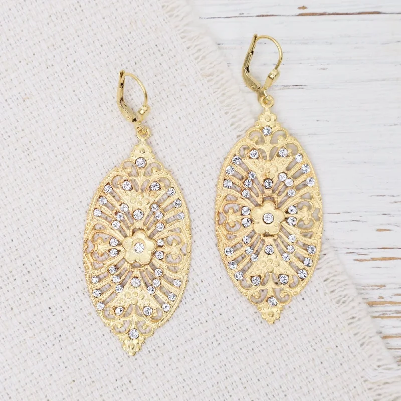 Crystal Oval Filigree Earrings