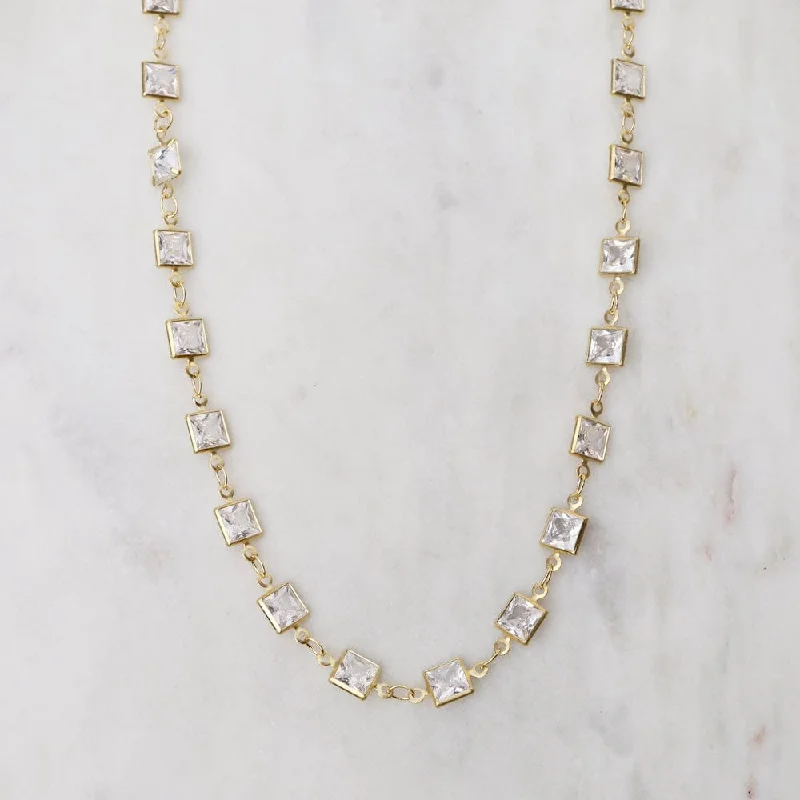 Square Crystal Chain Necklace