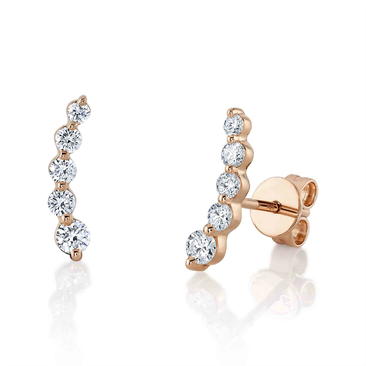 14K Rose Gold Diamond Climber Earrings