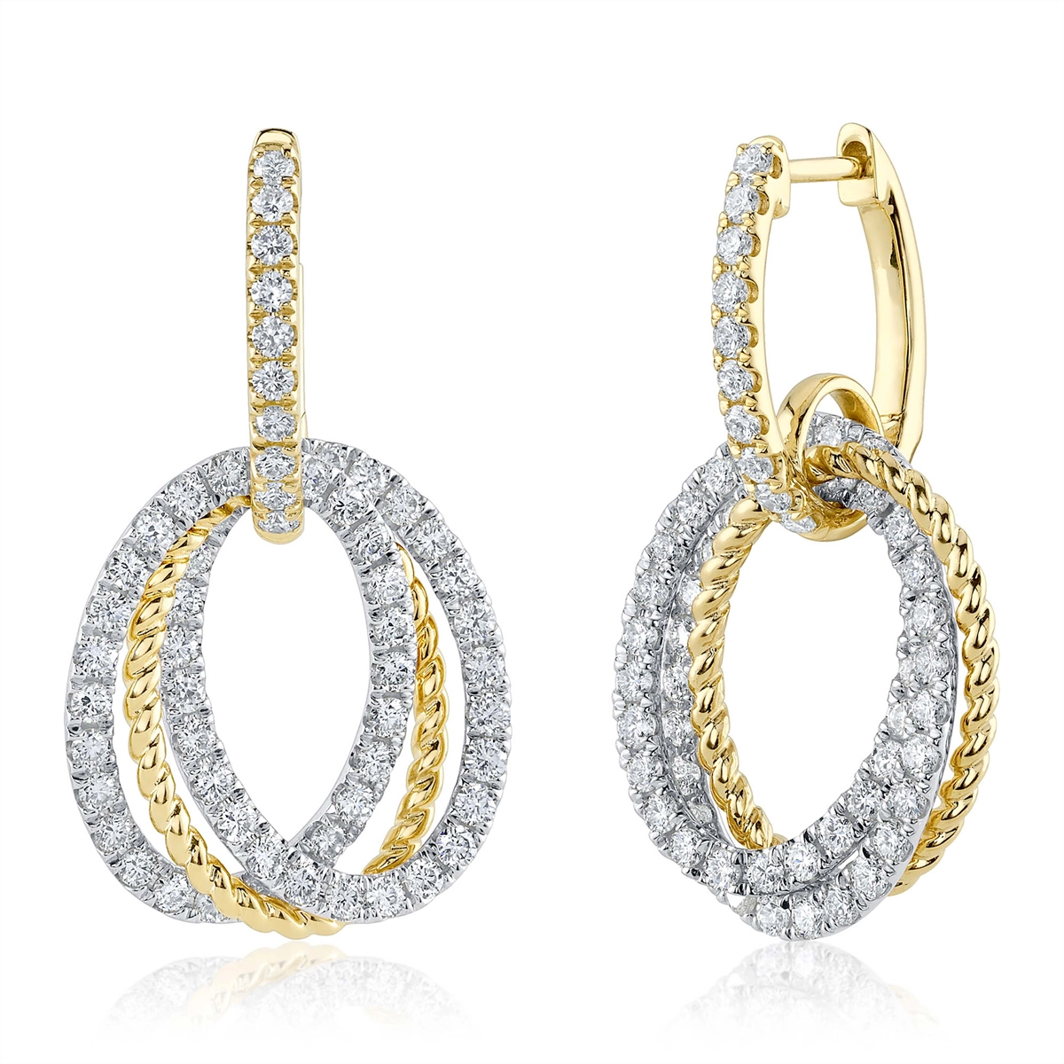 14K White and Yellow Gold Multi Oval Diamond Earrings