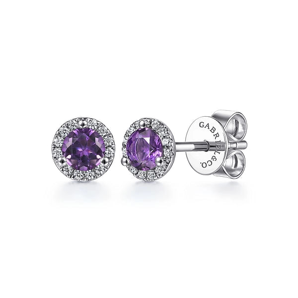 14K White Gold Amethyst and Diamond Earrings