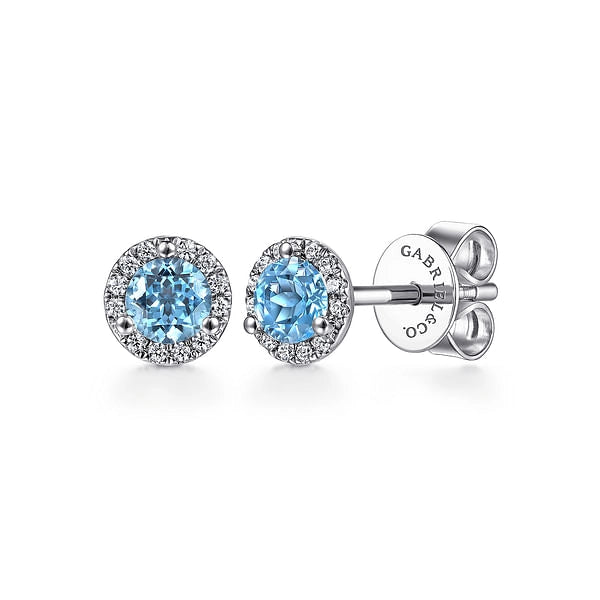 14K White Gold Blue Topaz and Diamond Earrings