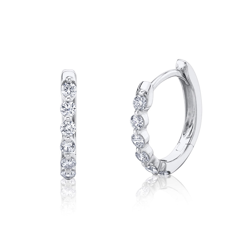 14K White Gold Diamond Huggie Earrings