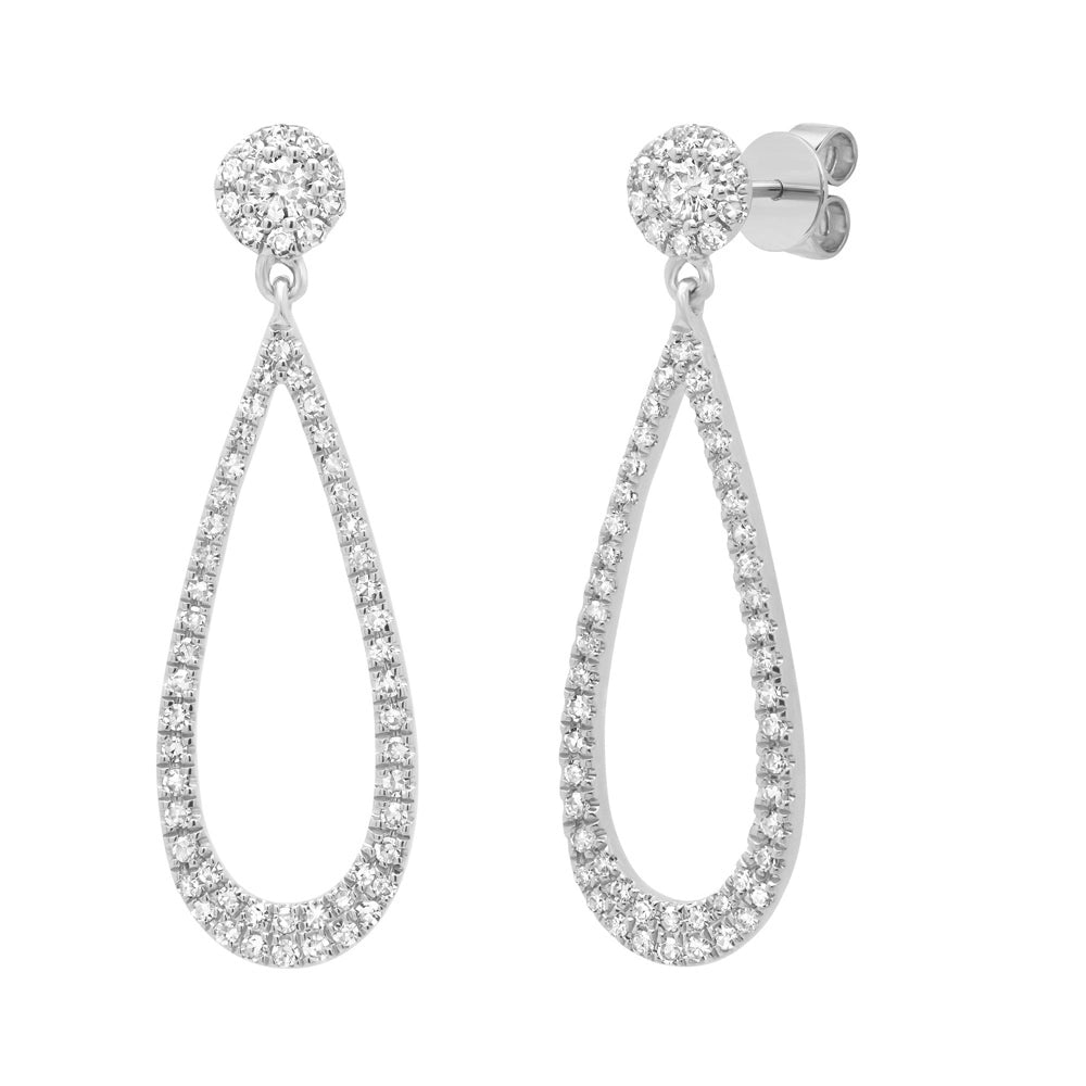 14K White Gold Open Pear Diamond Dangle Earrings