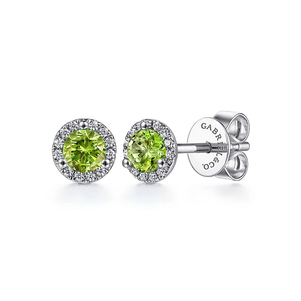 14K White Gold Peridot and Diamond Earrings