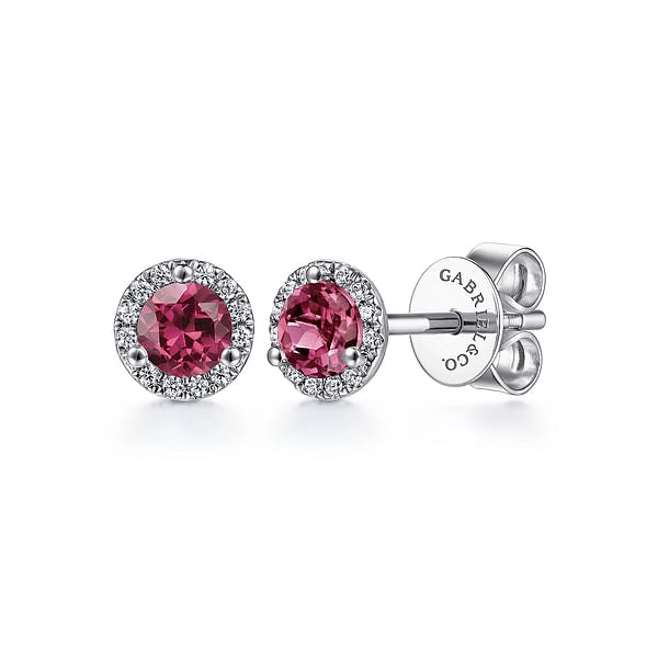 14K White Gold Pink Tourmaline and Diamond Earrings