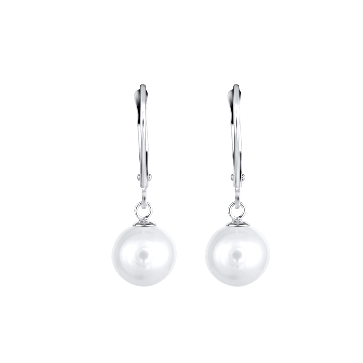 14K White Gold Single Cultured Freshwater Pearl Dangle Leverback Earrings