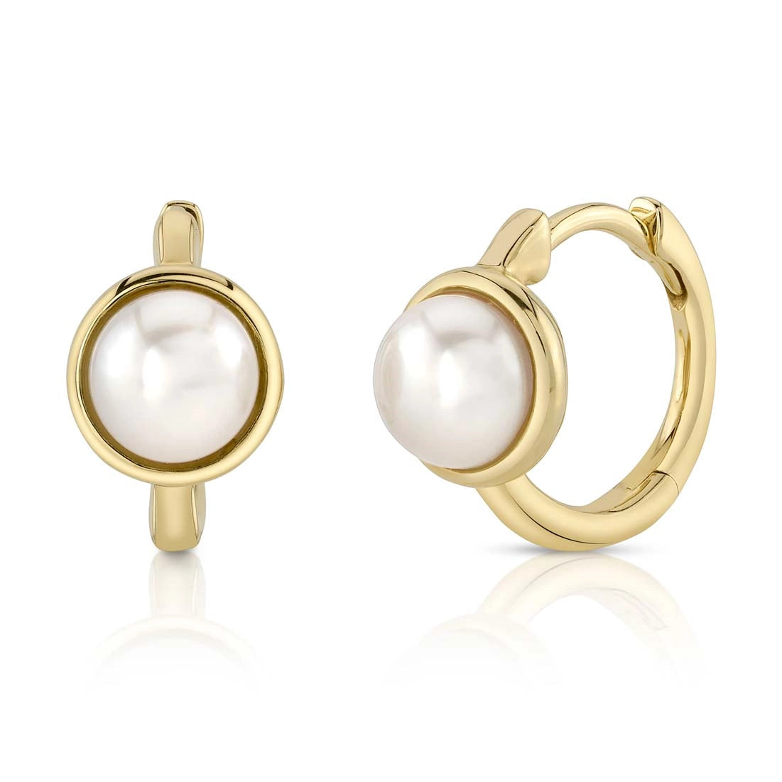 14K Yellow Gold Cultured Pearl Huggie Earrings