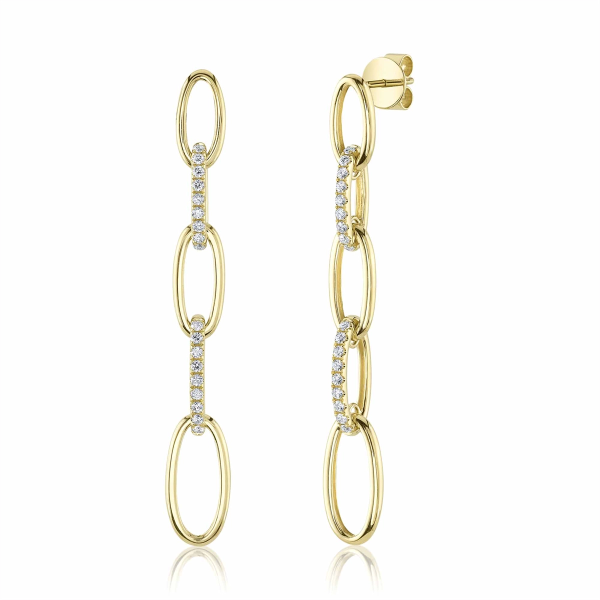 14K Yellow Gold Diamond Chain Link Dangle Earrings