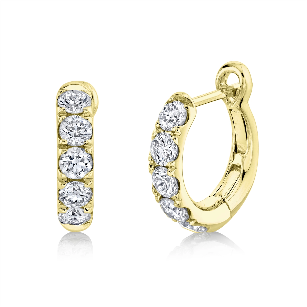 14K Yellow Gold Diamond Huggie Earrings