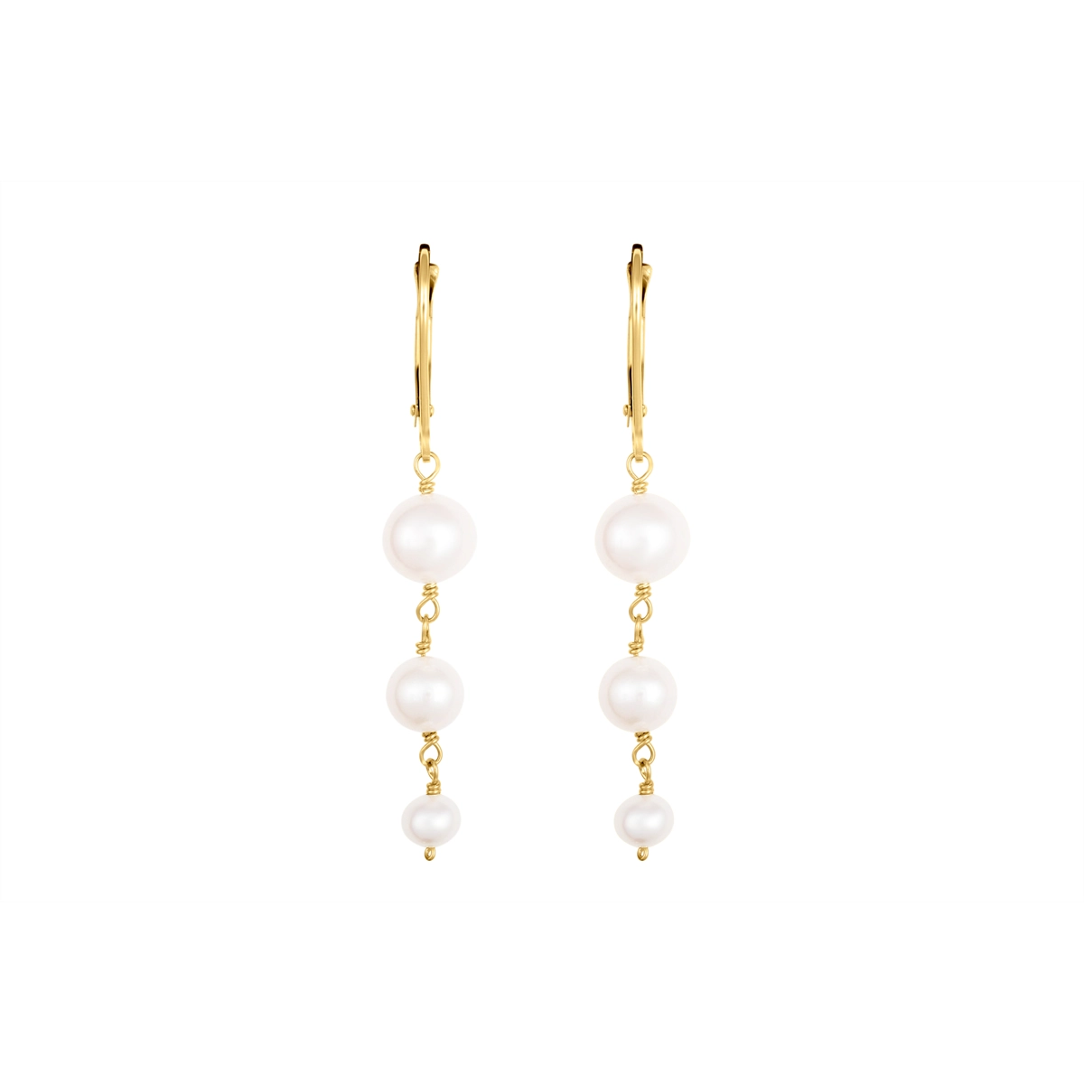 14K Yellow Gold Gradual Dangle Cultured Freshwater Pearl Earrings