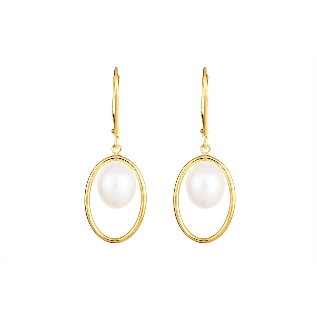 14K Yellow Gold Oval and Cultured Freshwater Pearl Dangle Earrings