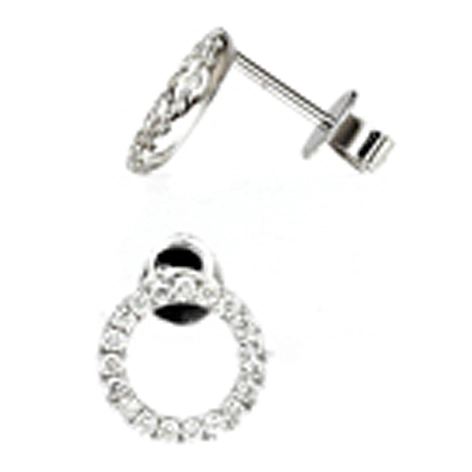 18K White Gold Diamond Open Circle Earrings