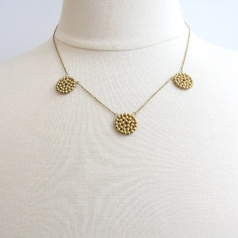 14k Triple Beaded Circle Necklace