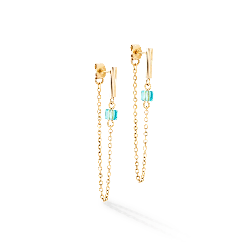 Gold Multicolor Mini Cubes & Chain Earrings