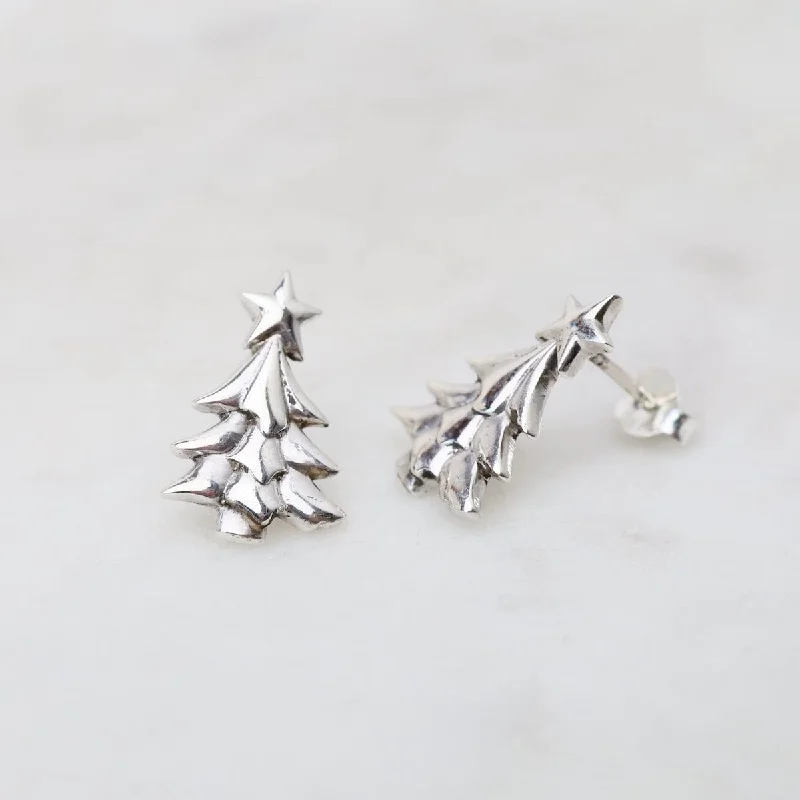 Sterling Silver Large Christmas Tree Post Earrings