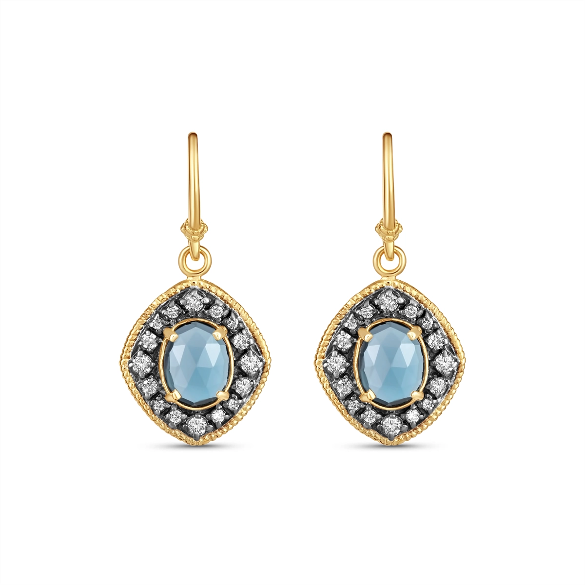 Armenta 18K Yellow Gold and Grey Sterling Silver London Blue Topaz and Diamond Earrings