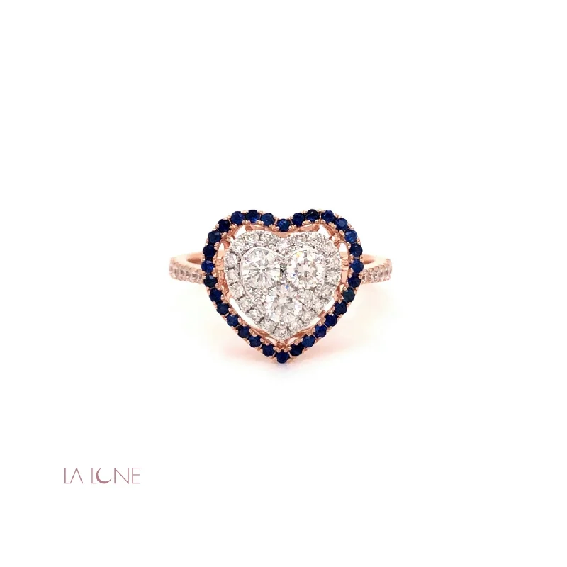 Blue Sapphire Halo Heart Ring - LaLune