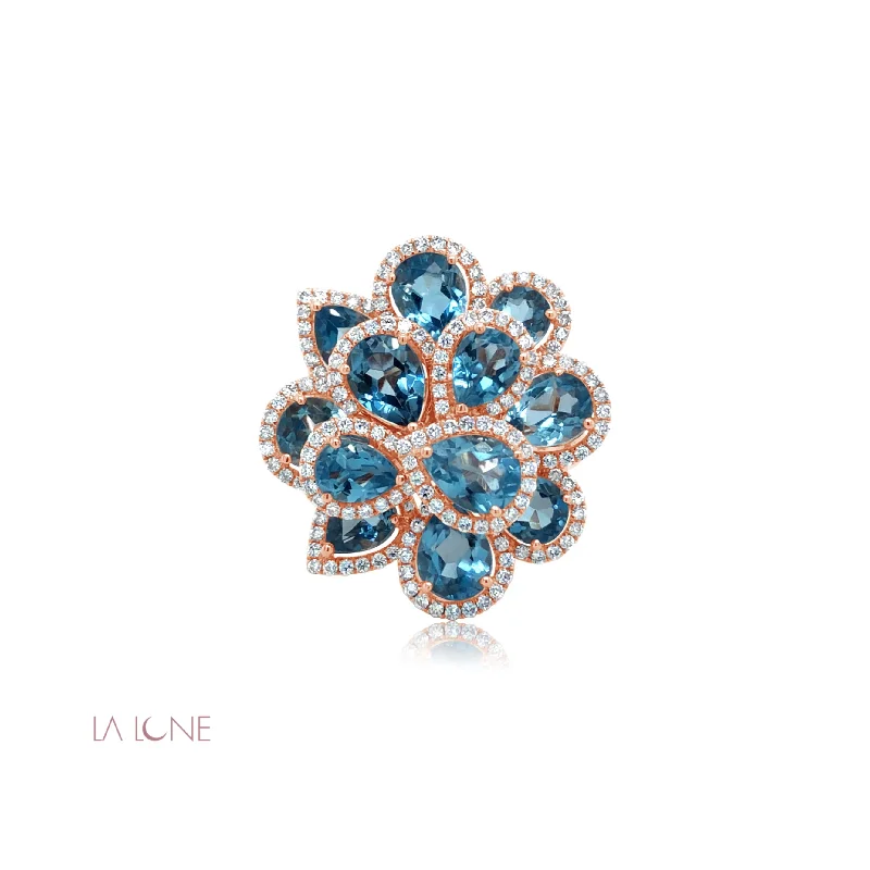 Blue Topaz Pear Flower Ring - LaLune