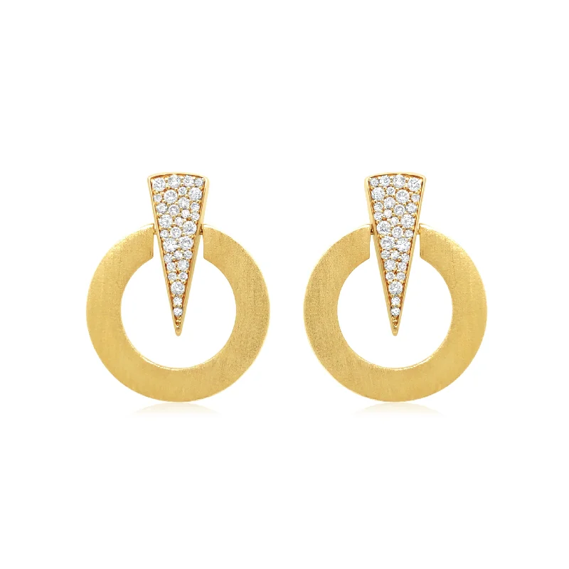 Brushed Finish Diamond Doorknocker Earrings