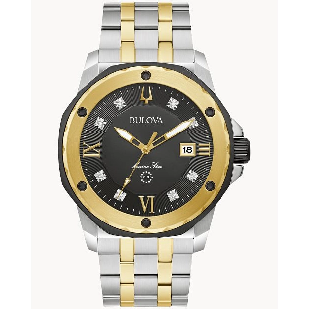 Bulova Marine Star Two-Tone Black Dial Diamonds 44mm Quartz