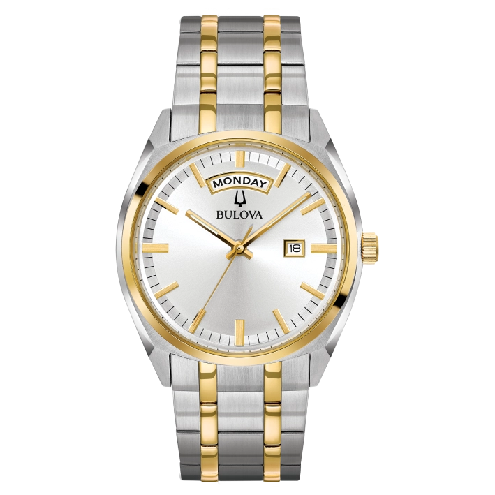 Bulova Surveyor Watch Two-Tone Silver Dial Quartz Day-Date 39mm