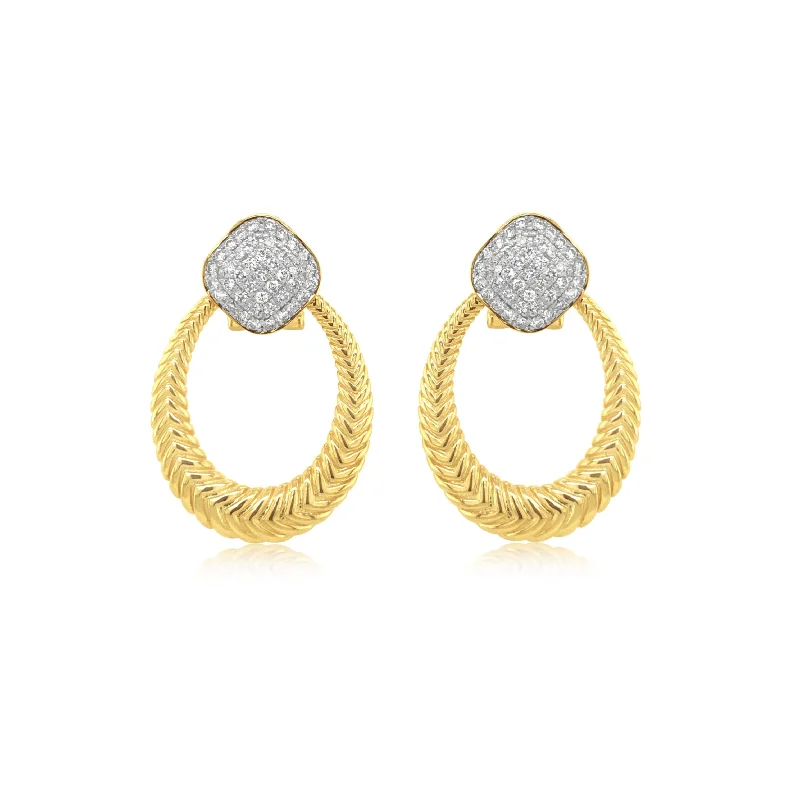 Diamond Grooved Oval Doorknocker Earrings