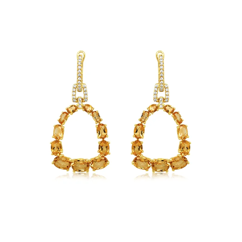 Diamond and Citrine Hanging Doorknocker Earrings