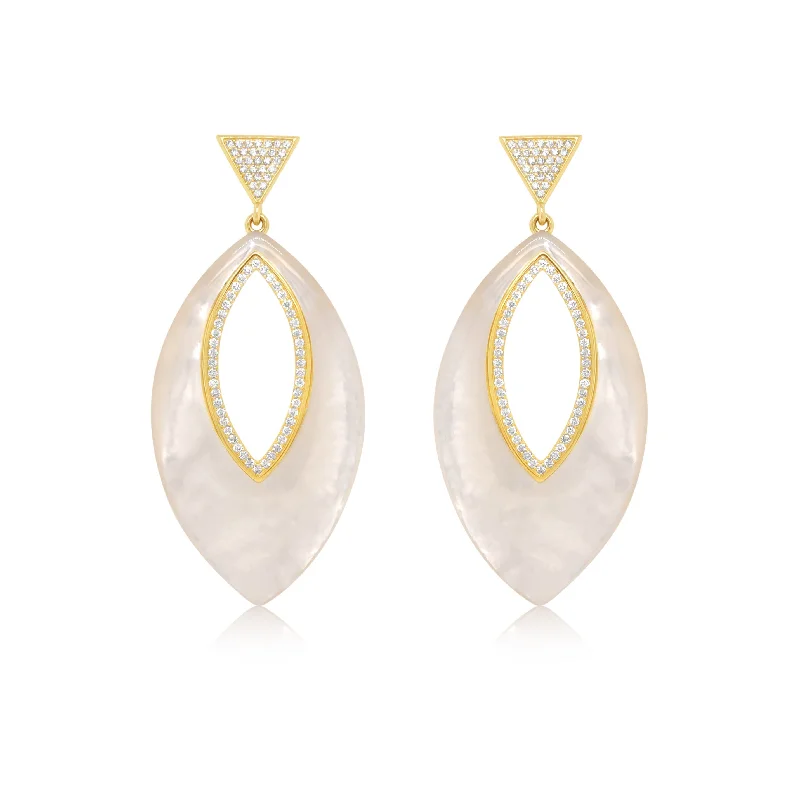 Diamond and Mother of Pearl Spade Statement Earrings