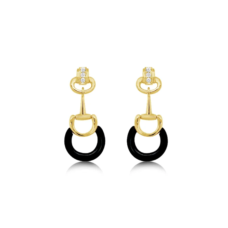 Diamond and Onyx Rounded Hanging Earrings - Doves by Doron Paloma