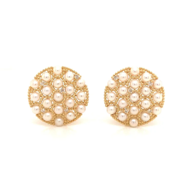 Diamond and Pearl Disc Earrings