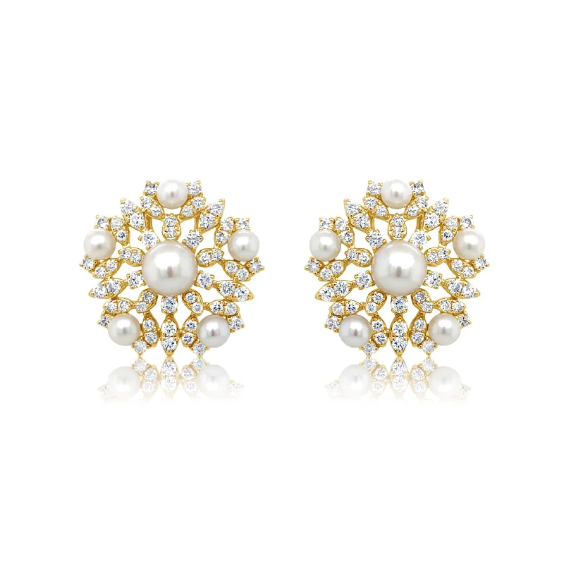 Diamond and Pearl Snowflake Earrings