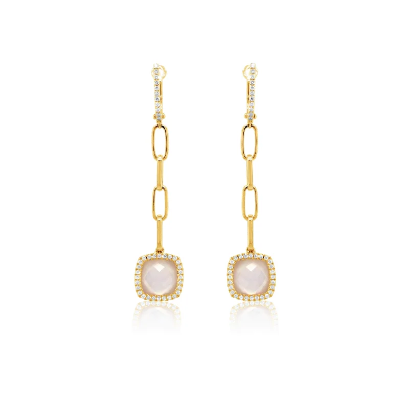 Diamond-Framed Hanging Earrings With Quartz Over Mother of Pearl Center - Doves by Doron Paloma