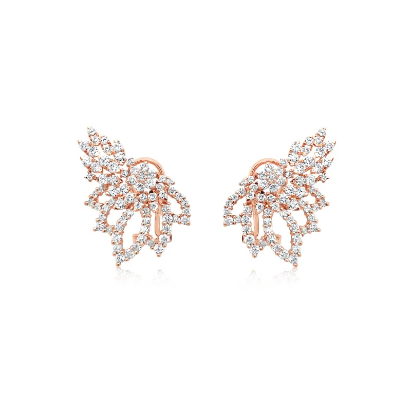 Rose Gold Winged Diamond Crawler Earrings