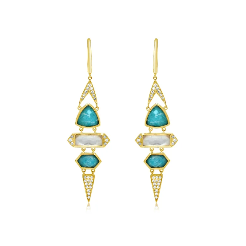 Geometric Patterned Diamond Earrings With Quartz Over Mother of Pearl and Quartz Over Amazonite - Doves by Doron Paloma