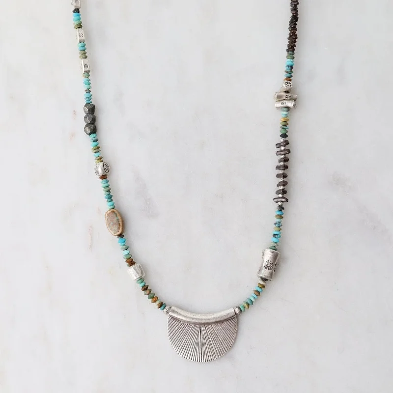 Industrial Turquoise Fan Necklace