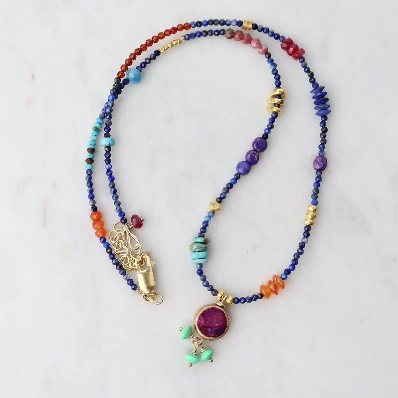 Lapis with Purple Turquoise Drop Necklace