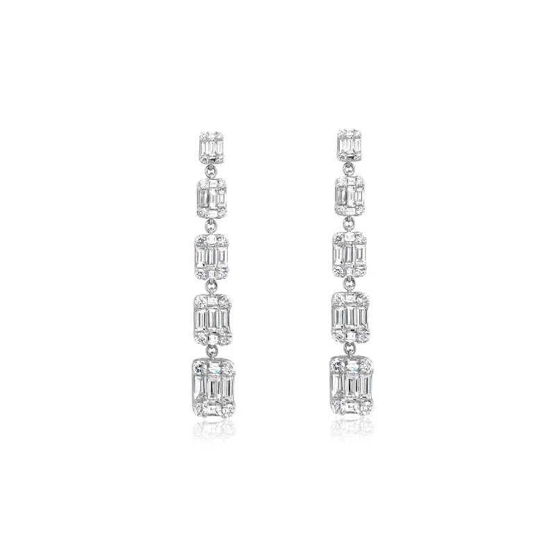 Graduated Emerald-Cut Illusion Diamond Strand Earrings