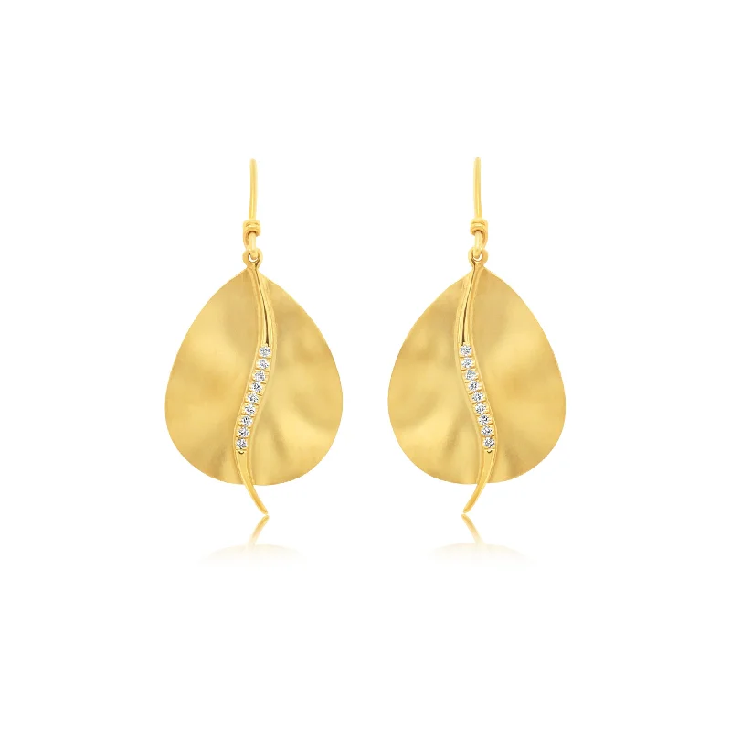 Rippled Leaf Shape Diamond Earrings - Marika