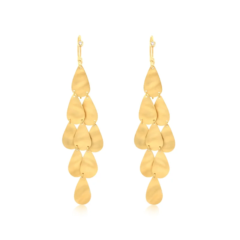 Rippled Pear Shape Chandelier Earrings - Marika