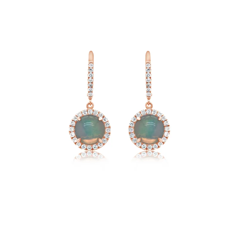 Hanging Round Ethiopian Opal Diamond Earrings