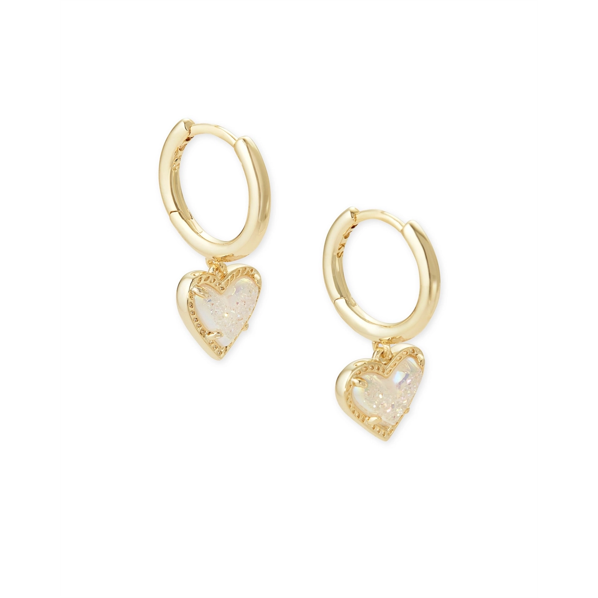 Kendra Scott Ari Heart Huggie Earrings in Gold with Iridescent Drusy