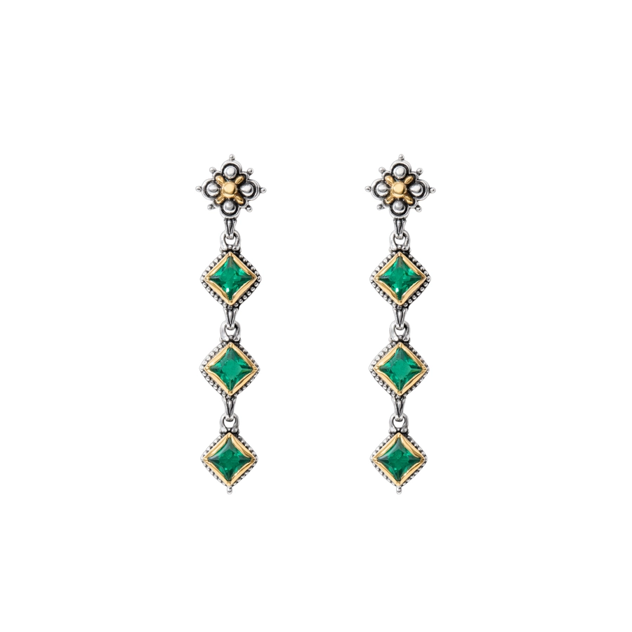 Konstantino Karia Collection Sterling and Gold Whisper Dangle Green Spinel Earrings