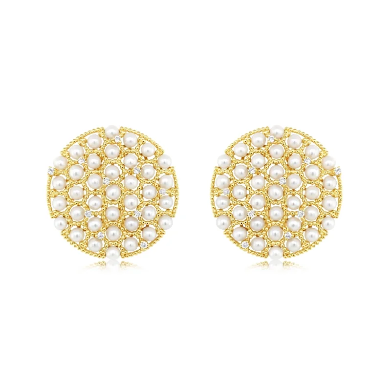 Large Diamond and Pearl Disc Earrings