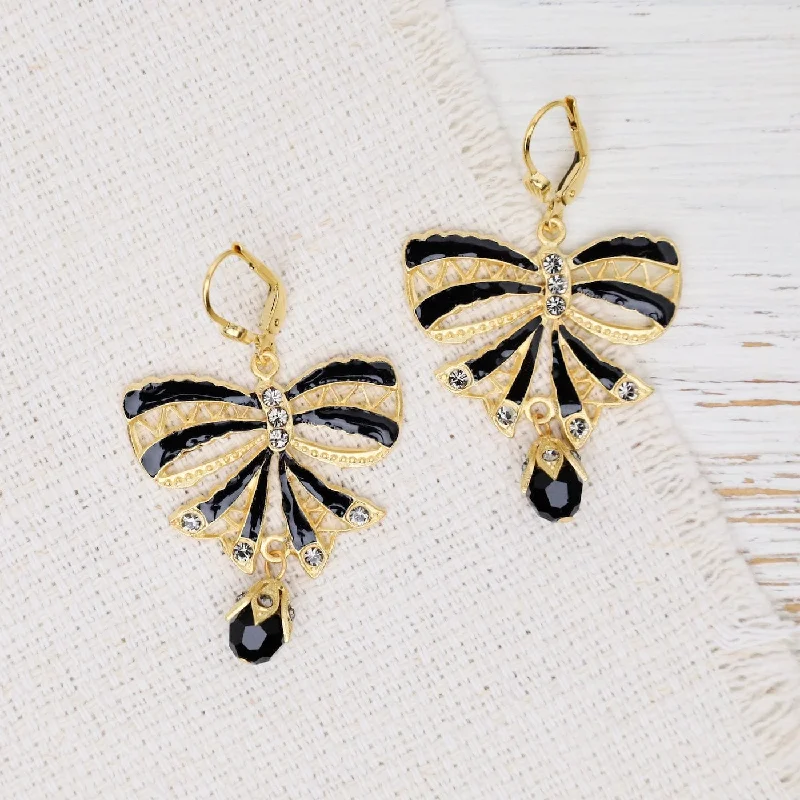 Black Enamel Bow Earrings