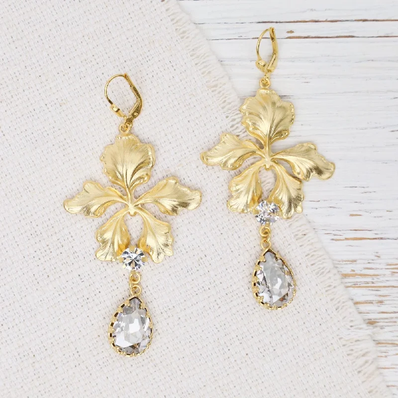 Leaf and Crystal Earrings