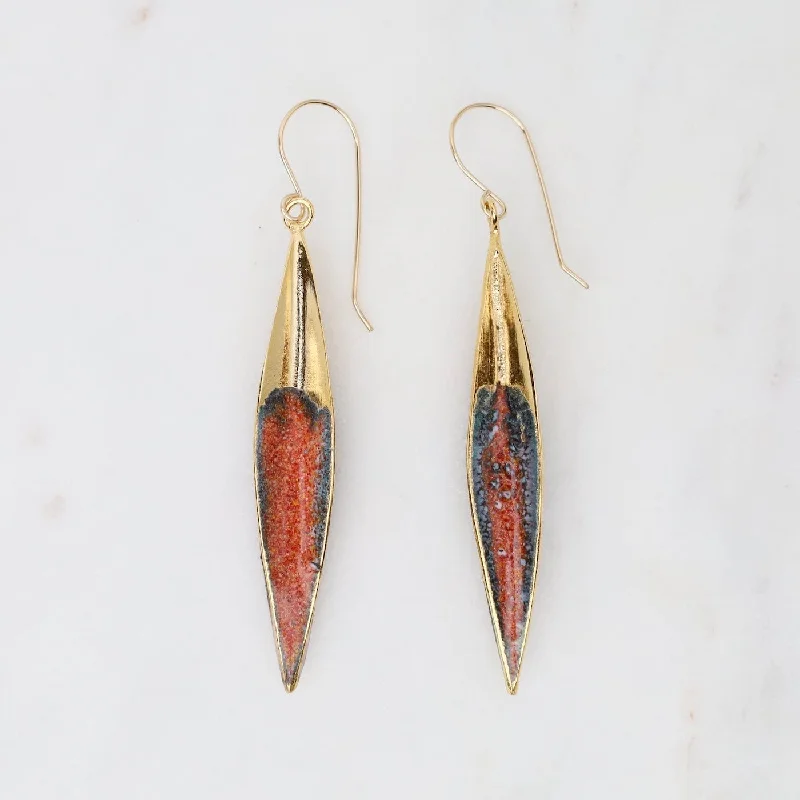 Large Architectural Pod Earrings in Rusty Orange