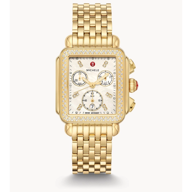 Michele Deco 18K Yellow Gold-Plated Stainless Steel MOP Diamonds 33mm Quartz