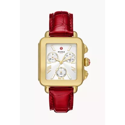 Michele Deco Sport Ruby Red Leather Watch