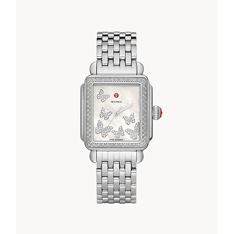 Michele Limited Edition Deco Stainless Steel Diamond Butterfly Watch